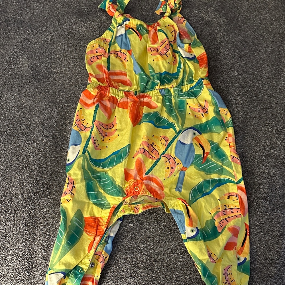 Kids Tropical Toucan Print Romper - Yellow